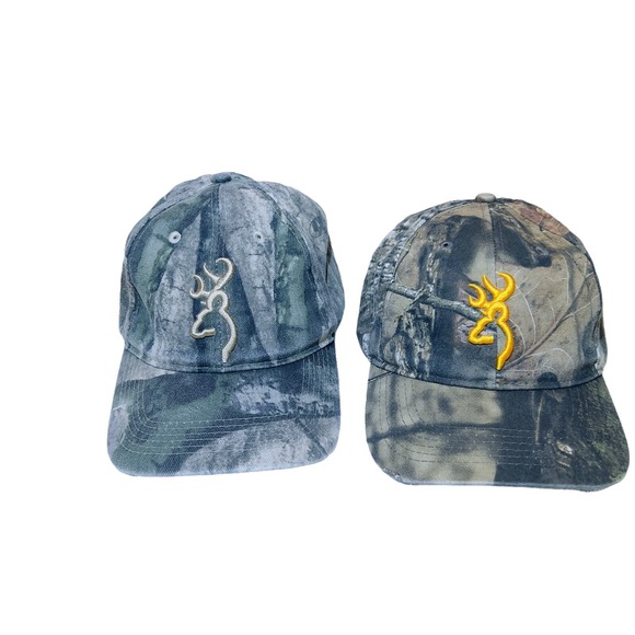 Lot of 2 Hats Mens Camouflage Browning Caps Adjustable Back Hunting Fishing - Picture 1 of 10